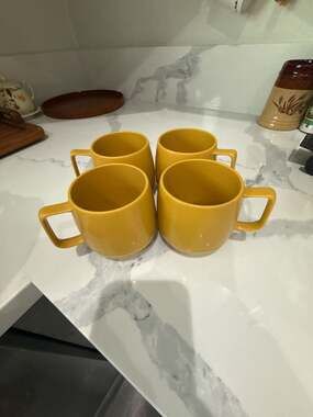 Vintage Dinex Insulated Ware Mustard Yellow Coffee Mugs, Set of 6